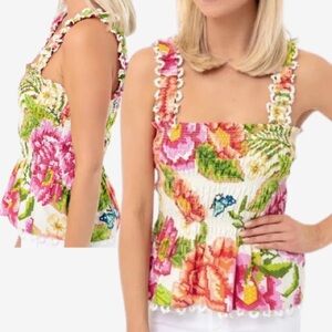NWT FARM RIO Vintage Floral Smocked Cami Top | S